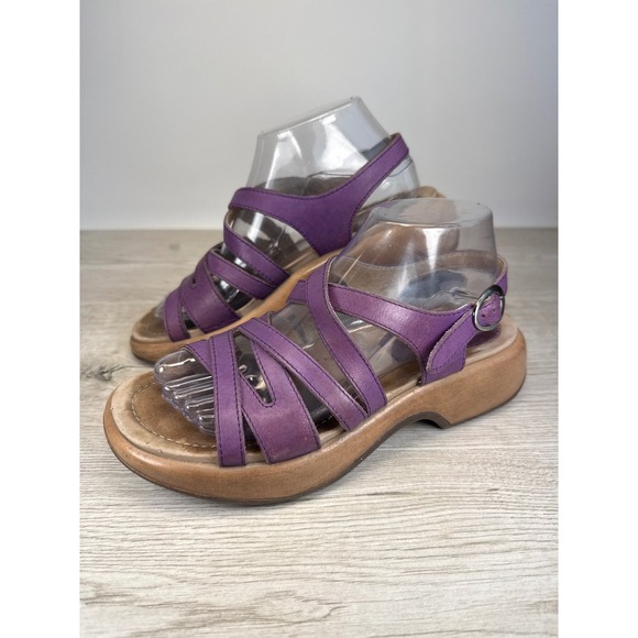 Dansko Shoes - Vintage Dansko Womens EU 39 Plum Leather Strappy Platform Wedge Sandals
